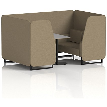 Brixworth 4 Seater Booth with Table, Black Legs, Grey/Black Table, Main Line Flax Fabric, Bank Panels And Sofa
