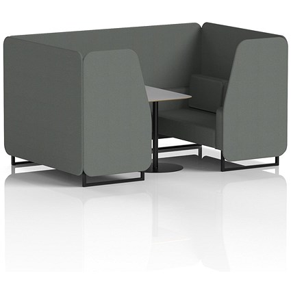 Brixworth 4 Seater Booth with Table, Black Legs, Grey/Black Table, Sumi Fabric, Kobe Panels And Sofa