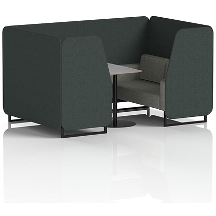 Brixworth 4 Seater Booth with Table, Black Legs, Grey/Black Table, Rivet Fabric, Charcoal Panels And Vitreous Sofa