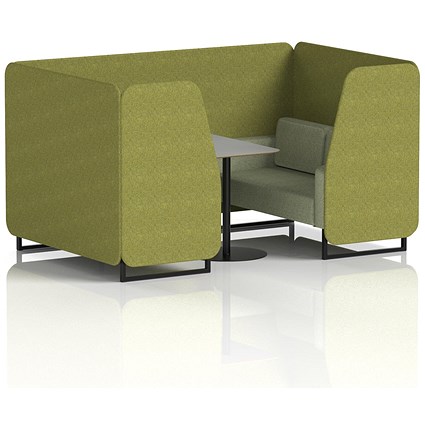 Brixworth 4 Seater Booth with Table, Black Legs, Grey/Black Table, Rivet Fabric, Olive Panels And Burnish Sofa