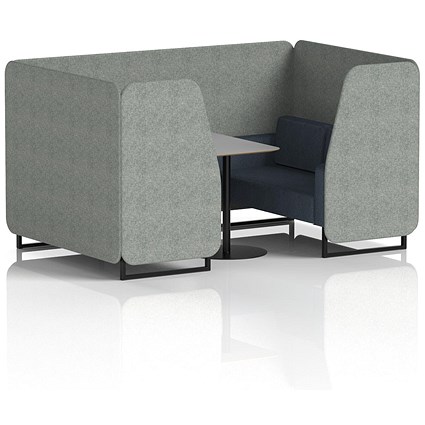 Brixworth 4 Seater Booth with Table, Black Legs, Grey/Black Table, Rivet Fabric, Prime Panels And Crucible Sofa