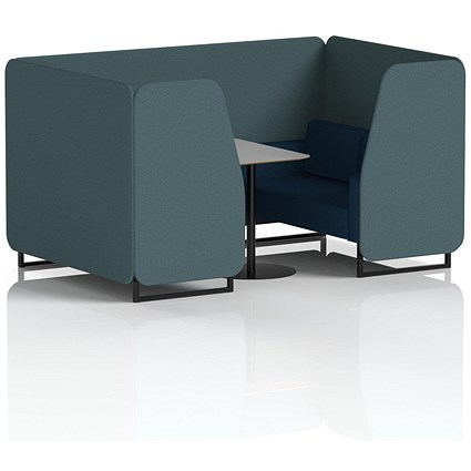Brixworth 4 Seater Booth with Table, Black Legs, Grey/Black Table, X2 Fabric, Polygon Panels And Calculus Sofa