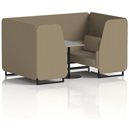 Brixworth 4 Seater Booth with Table, Black Legs, Grey/Black Table, Main Line Flax Fabric, Bank Panels And Upminster Sofa