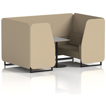 Brixworth 4 Seater Booth with Table, Black Legs, Grey/Black Table, Main Line Flax Fabric, Upminster Panels And Bank Sofa