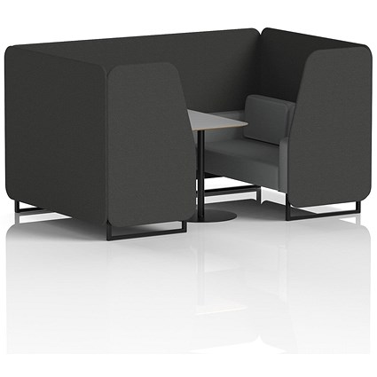 Brixworth 4 Seater Booth with Table, Black Legs, Grey/Black Table, Synergy Fabric, Mix Panels And Partner Sofa