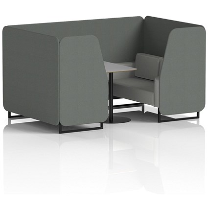 Brixworth 4 Seater Booth with Table, Black Legs, Grey/Black Table, Sumi Fabric, Kobe Panels And Tokyo Sofa