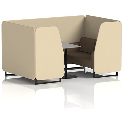 Brixworth 4 Seater Booth with Table, Black Legs, Grey/Black Table, Sumi Fabric, Zen Panels And Osaka Sofa
