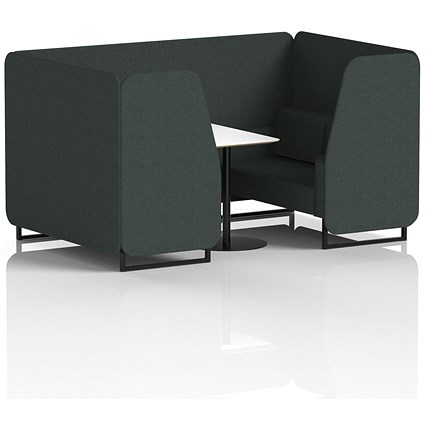 Brixworth 4 Seater Booth with Table, Black Legs, White/Black Table, Rivet Fabric, Charcoal Panels And Sofa