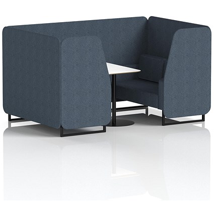 Brixworth 4 Seater Booth with Table, Black Legs, White/Black Table, Rivet Fabric, Crucible Panels And Sofa