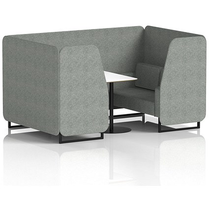Brixworth 4 Seater Booth with Table, Black Legs, White/Black Table, Rivet Fabric, Prime Panels And Sofa