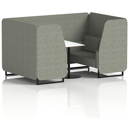 Brixworth 4 Seater Booth with Table, Black Legs, White/Black Table, Rivet Fabric, Vitreous Panels And Sofa