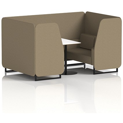 Brixworth 4 Seater Booth with Table, Black Legs, White/Black Table, Main Line Flax Fabric, Bank Panels And Sofa