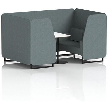Brixworth 4 Seater Booth with Table, Black Legs, White/Black Table, Main Line Flax Fabric, Westminster Panels And Sofa