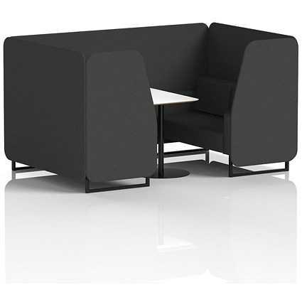 Brixworth 4 Seater Booth with Table, Black Legs, White/Black Table, Synergy Fabric, Mix Panels And Sofa