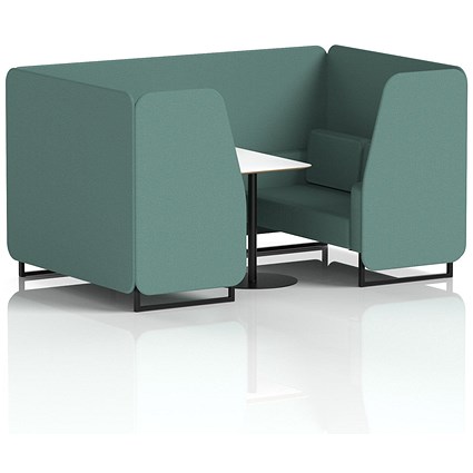 Brixworth 4 Seater Booth with Table, Black Legs, White/Black Table, Sumi Fabric, Handa Panels And Sofa