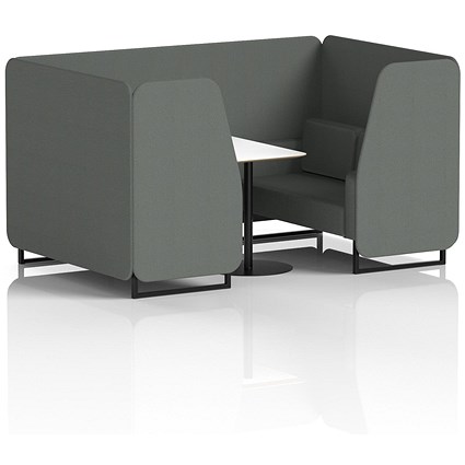Brixworth 4 Seater Booth with Table, Black Legs, White/Black Table, Sumi Fabric, Kobe Panels And Sofa