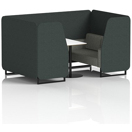 Brixworth 4 Seater Booth with Table, Black Legs, White/Black Table, Rivet Fabric, Charcoal Panels And Vitreous Sofa
