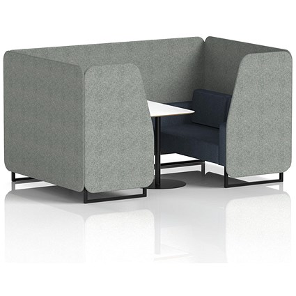 Brixworth 4 Seater Booth with Table, Black Legs, White/Black Table, Rivet Fabric, Prime Panels And Crucible Sofa