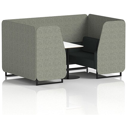 Brixworth 4 Seater Booth with Table, Black Legs, White/Black Table, Rivet Fabric, Vitreous Panels And Charcoal Sofa