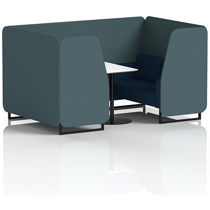 Brixworth 4 Seater Booth with Table, Black Legs, White/Black Table, X2 Fabric, Polygon Panels And Calculus Sofa