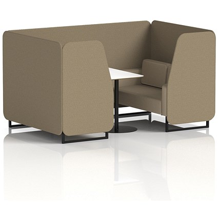 Brixworth 4 Seater Booth with Table, Black Legs, White/Black Table, Main Line Flax Fabric, Bank Panels And Upminster Sofa