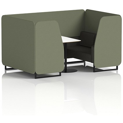 Brixworth 4 Seater Booth with Table, Black Legs, White/Black Table, Main Line Flax Fabric, Monument Panels And Temple Sofa