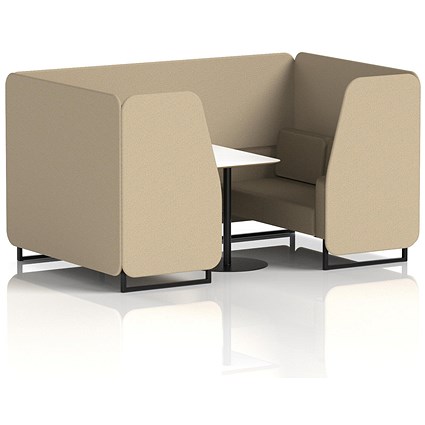 Brixworth 4 Seater Booth with Table, Black Legs, White/Black Table, Main Line Flax Fabric, Upminster Panels And Bank Sofa