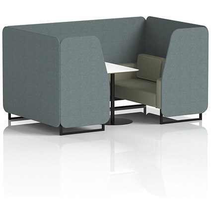 Brixworth 4 Seater Booth with Table, Black Legs, White/Black Table, Main Line Flax Fabric, Westminster Panels And Newbury Sofa