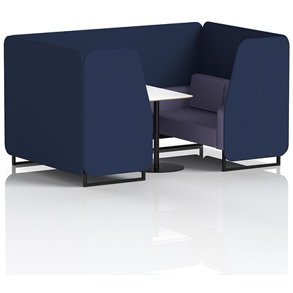 Brixworth 4 Seater Booth with Table, Black Legs, White/Black Table, Synergy Fabric, Alike Panels And Order Sofa