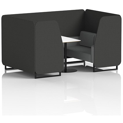 Brixworth 4 Seater Booth with Table, Black Legs, White/Black Table, Synergy Fabric, Mix Panels And Partner Sofa