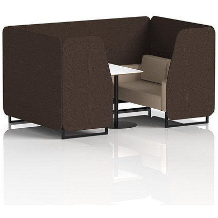 Brixworth 4 Seater Booth with Table, Black Legs, White/Black Table, Synergy Fabric, Wed Panels And Affix Sofa