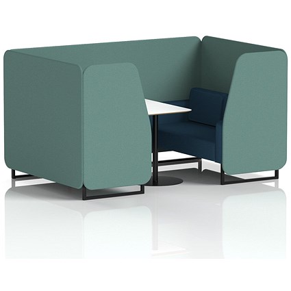 Brixworth 4 Seater Booth with Table, Black Legs, White/Black Table, Sumi Fabric, Handa Panels And Uto Sofa