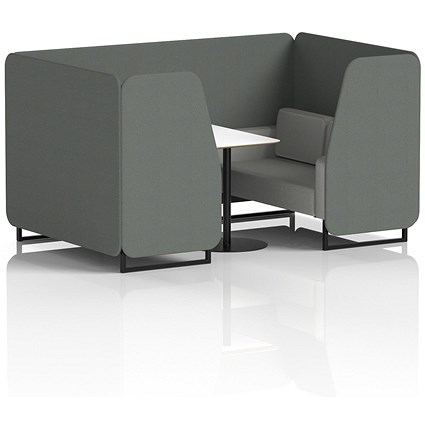 Brixworth 4 Seater Booth with Table, Black Legs, White/Black Table, Sumi Fabric, Kobe Panels And Tokyo Sofa