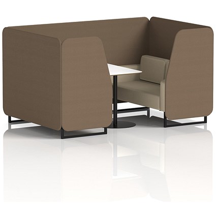 Brixworth 4 Seater Booth with Table, Black Legs, White/Black Table, Sumi Fabric, Osaka Panels And Zen Sofa