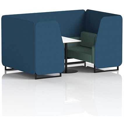 Brixworth 4 Seater Booth with Table, Black Legs, White/Black Table, Sumi Fabric, Uto Panels And Handa Sofa