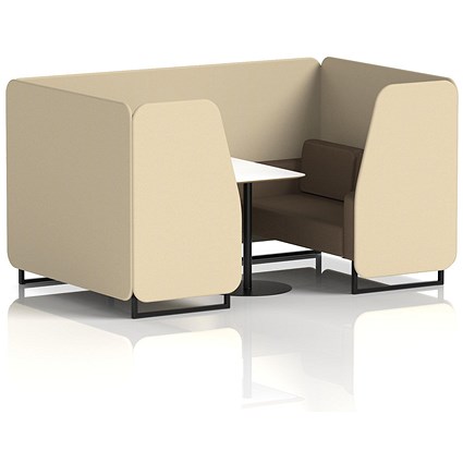 Brixworth 4 Seater Booth with Table, Black Legs, White/Black Table, Sumi Fabric, Zen Panels And Osaka Sofa