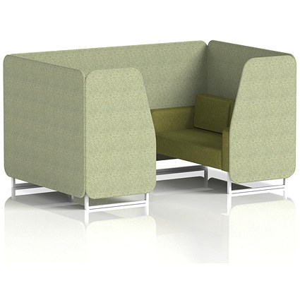 Brixworth 4 Seater Booth, White Legs, Rivet Fabric, Burnish Panels And Olive Sofa