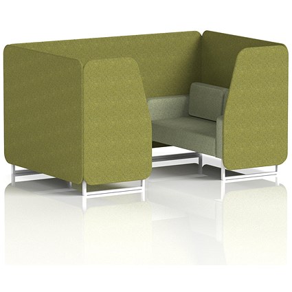 Brixworth 4 Seater Booth, White Legs, Rivet Fabric, Olive Panels And Burnish Sofa