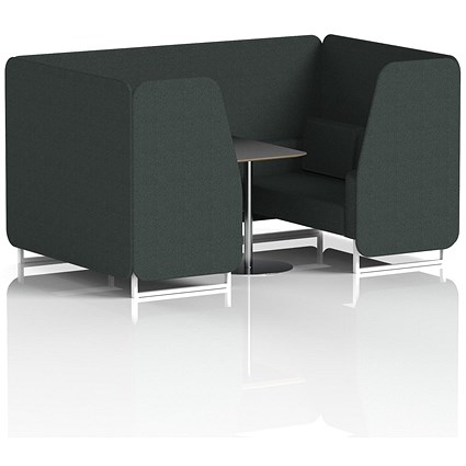 Brixworth 4 Seater Booth with Table, White Legs, Black/Silver Table, Rivet Fabric, Charcoal Panels And Sofa