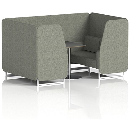 Brixworth 4 Seater Booth with Table, White Legs, Black/Silver Table, Rivet Fabric, Vitreous Panels And Sofa