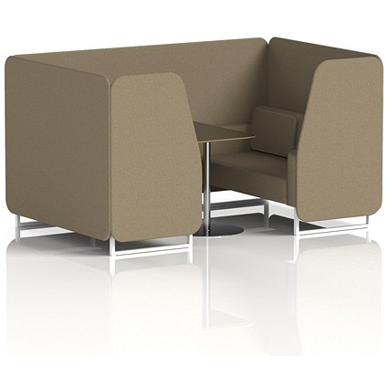 Brixworth 4 Seater Booth with Table, White Legs, Black/Silver Table, Main Line Flax Fabric, Bank Panels And Sofa