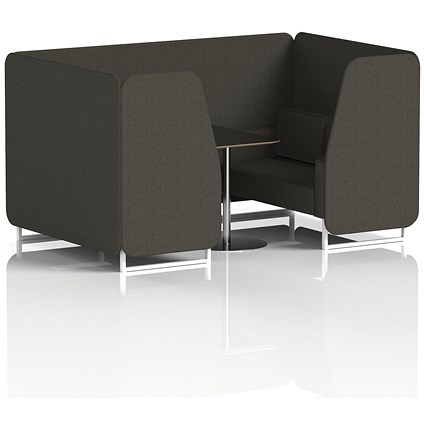 Brixworth 4 Seater Booth with Table, White Legs, Black/Silver Table, Main Line Flax Fabric, Temple Panels And Sofa
