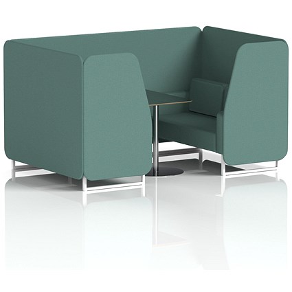 Brixworth 4 Seater Booth with Table, White Legs, Black/Silver Table, Sumi Fabric, Handa Panels And Sofa