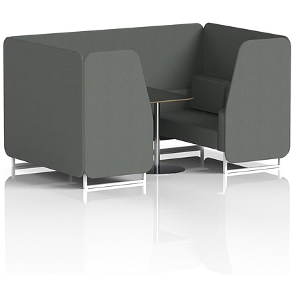 Brixworth 4 Seater Booth with Table, White Legs, Black/Silver Table, Sumi Fabric, Kobe Panels And Sofa