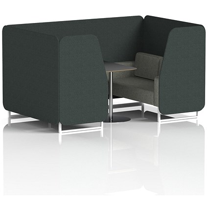 Brixworth 4 Seater Booth with Table, White Legs, Black/Silver Table, Rivet Fabric, Charcoal Panels And Vitreous Sofa