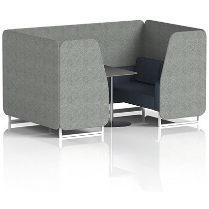 Brixworth 4 Seater Booth with Table, White Legs, Black/Silver Table, Rivet Fabric, Prime Panels And Crucible Sofa