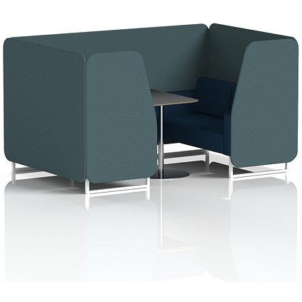 Brixworth 4 Seater Booth with Table, White Legs, Black/Silver Table, X2 Fabric, Polygon Panels And Calculus Sofa