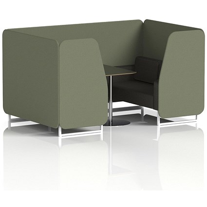 Brixworth 4 Seater Booth with Table, White Legs, Black/Silver Table, Main Line Flax Fabric, Monument Panels And Temple Sofa
