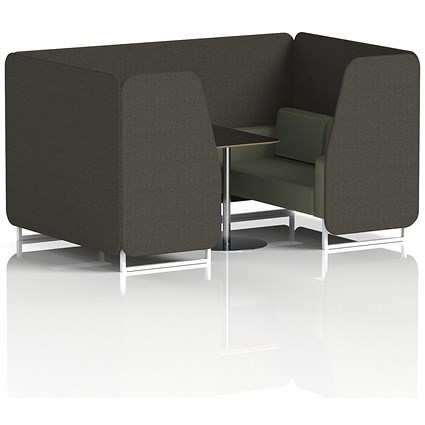 Brixworth 4 Seater Booth with Table, White Legs, Black/Silver Table, Main Line Flax Fabric, Temple Panels And Monument Sofa