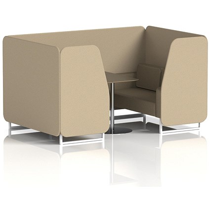 Brixworth 4 Seater Booth with Table, White Legs, Black/Silver Table, Main Line Flax Fabric, Upminster Panels And Bank Sofa